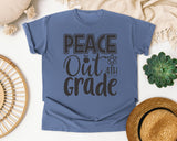 Peace Out 4th Grade Grey graphic tee in Blue Jean