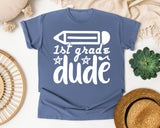 1st Grade Dude White 2 graphic tee in Blue Jean
