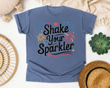 Shake Your Sparkler White 5 graphic tee in Blue Jean