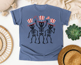 Three Dancing Patriotic Skeletons graphic tee in Blue Jean