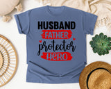 Husband Father Protector Hero graphic tee in Blue Jean