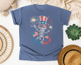 Skeleton With Uncle Sam Hat graphic tee in Blue Jean