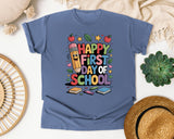 Happy First Day Of School Books Graphic Tee graphic tee in Blue Jean