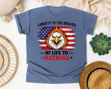 Liberty Is The Breath Of Life To Nations Grey graphic tee in Blue Jean