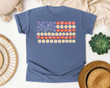 Floral American Flag Grey graphic tee in Blue Jean
