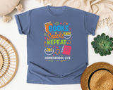 Books Snacks Repeat Homeschool Life graphic tee in Blue Jean