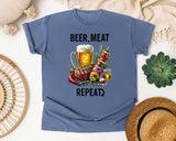 Beer Meat Repeat Brown graphic tee in Blue Jean