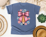 Pencil Bow Floral graphic tee in Blue Jean