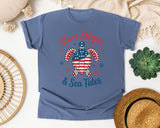 Stars Stripes And Sea Tides Grey graphic tee in Blue Jean