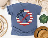 Patriotic Gear And Wrenches graphic tee in Blue Jean