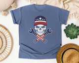 Skull Cap And Wrenches graphic tee in Blue Jean