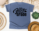 Hello First Grade graphic tee in Blue Jean