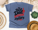 The Best Dad Not Perfect Just Legendary White 2 graphic tee in Blue Jean