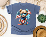 Bear With American Flag graphic tee in Blue Jean