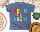 Hello Pre-K Pencil graphic tee in Blue Jean