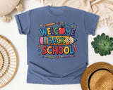 Welcome Back To School Crayons graphic tee in Blue Jean