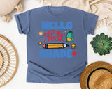 Hello First Grade Trophy graphic tee in Blue Jean