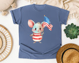 Mouse Holding American Flag graphic tee in Blue Jean