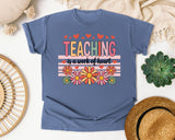 Teaching Is A Work Of Heart Flowers graphic tee in Blue Jean