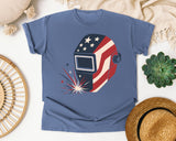 Patriotic Welding Helmet graphic tee in Blue Jean