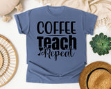 Coffee Teach Repeat Bold graphic tee in Blue Jean
