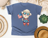 Sheep Holding American Flag graphic tee in Blue Jean
