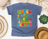 Hello School Alligator graphic tee in Blue Jean