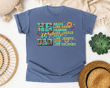 He Is Dad Brave Like David Warrior Like Joshua Teal graphic tee in Blue Jean