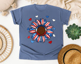 Patriotic Sunflower Hearts graphic tee in Blue Jean