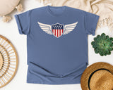 Patriotic Winged Shield graphic tee in Blue Jean