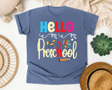 Hello Preschool Backpack graphic tee in Blue Jean