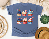 Patriotic Cupcakes Pink graphic tee in Blue Jean