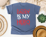 Daddy Is My Hero Pink graphic tee in Blue Jean