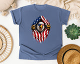 Eagle Ripping Flag graphic tee in Blue Jean