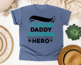 Husband Daddy Protector Hero White graphic tee in Blue Jean
