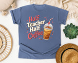 Half Teacher Half Coffee Retro graphic tee in Blue Jean
