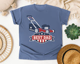 Best Dad Lawn Mower graphic tee in Blue Jean