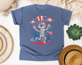 Patriotic Skeleton Fireworks Pink graphic tee in Blue Jean
