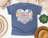 Back To School Supplies In Heart Shape graphic tee in Blue Jean