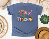 Teacher Wildflowers graphic tee in Blue Jean