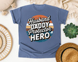 Husband Daddy Protector Hero Black graphic tee in Blue Jean