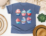 Patriotic Cupcakes Grey graphic tee in Blue Jean