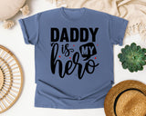 Daddy Is My Hero White 2 graphic tee in Blue Jean