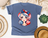 Patriotic Girl With Bow graphic tee in Blue Jean