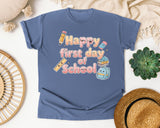 Happy First Day Of School Pastel graphic tee in Blue Jean