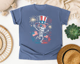 Patriotic Skeleton Fireworks Pink 4 graphic tee in Blue Jean
