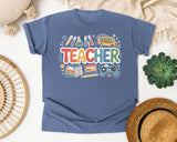 Teacher School Supplies Bright Graphic Tee graphic tee in Blue Jean
