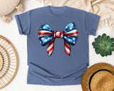 Patriotic Flag Bow Grey graphic tee in Blue Jean
