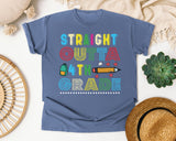 Straight Outta 4th Grade Pencil graphic tee in Blue Jean