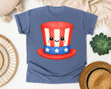 Uncle Sam Top Hat Orange graphic tee in Blue Jean